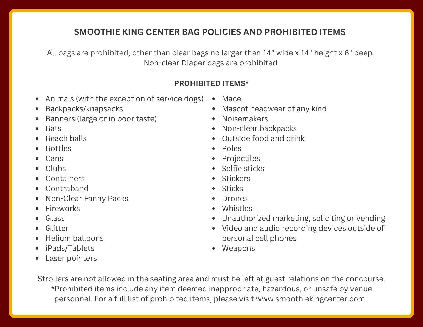 Smoothie King Center Bag Policy